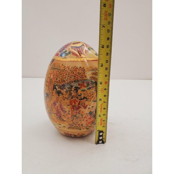 Vintage Hand Painted Satsuma Ceramic Egg - Vintage Satsuma Royal Cloisonne Style - Picture 9 of 10
